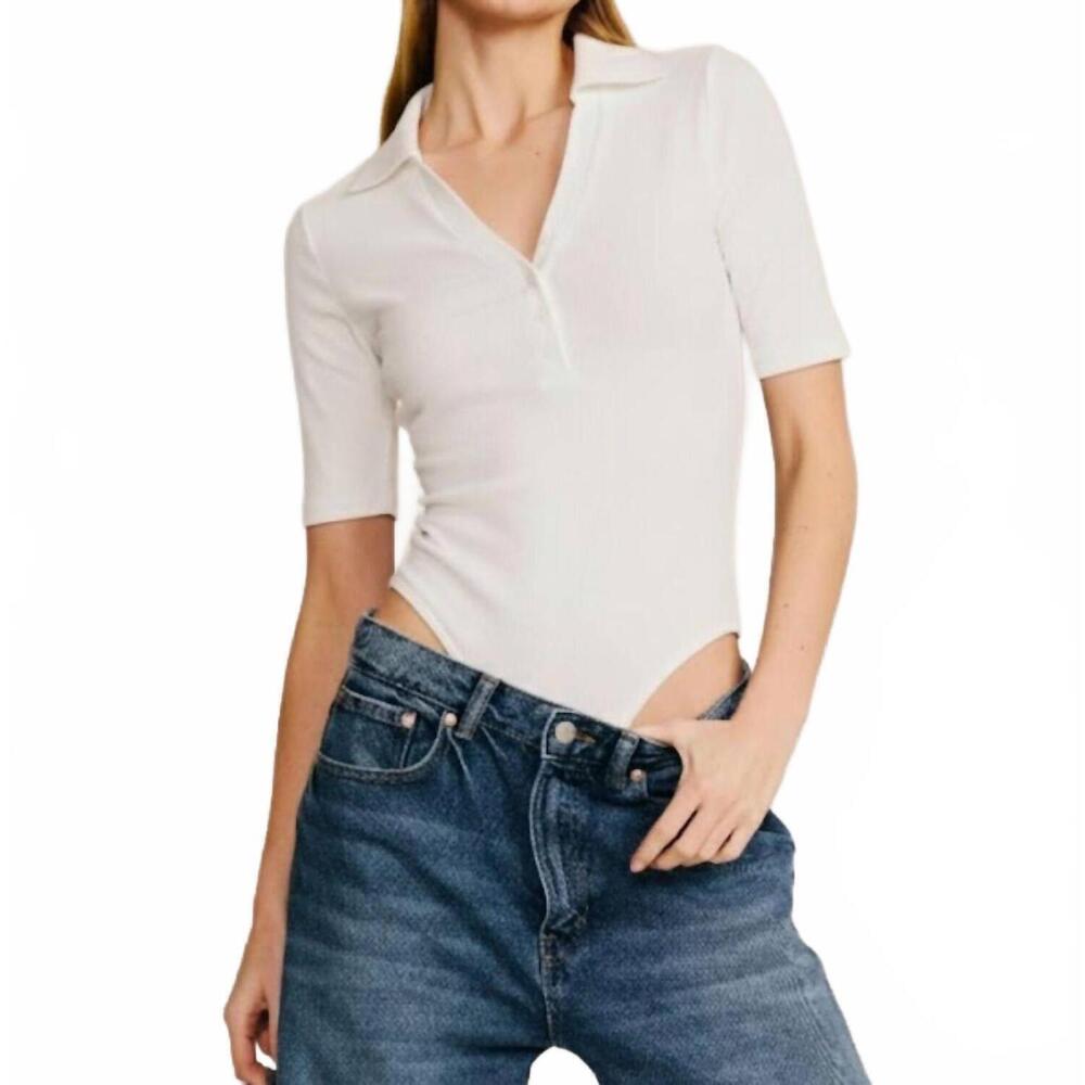 NEW BELLE D'AMOUR short sleeve collared bodysuit in white